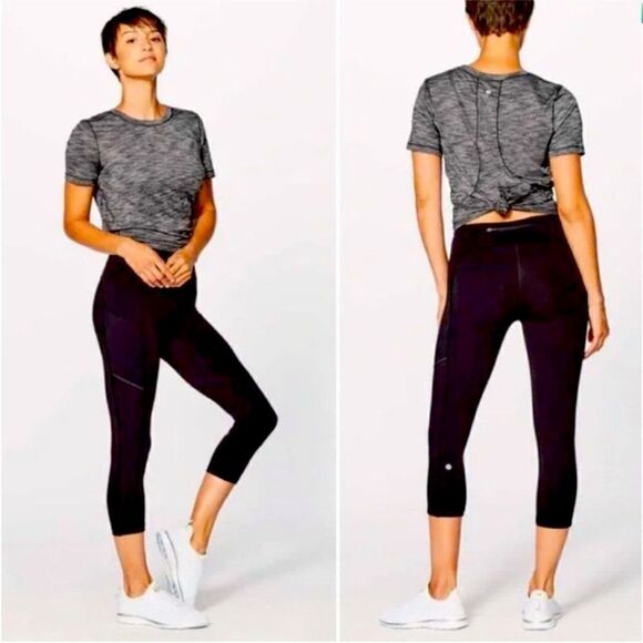 Lululemon Speed Up Crop 21 Black Leggings Women Size 4 - Picture 1 of 11